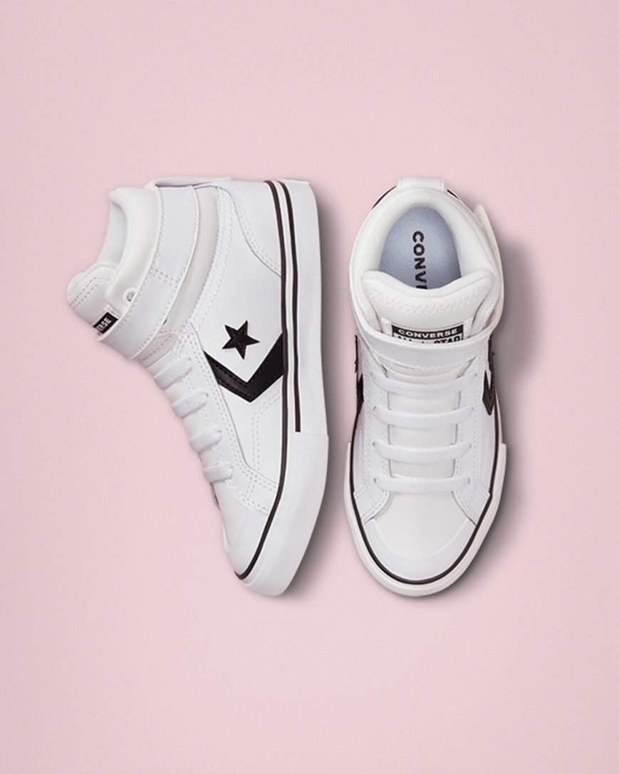 Dívčí Boty Vysoké Converse Pro Blaze Páskové Læder Bílé Černé Bílé | CZ HXIM10